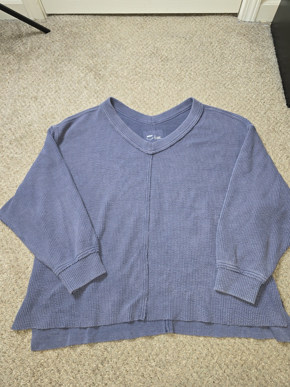 Aerie Women’s V-Neck Ribbed Blue Sweater Size Large